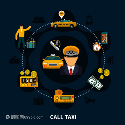 出租車圓形剪影圖標(biāo) 汽車服務(wù)廣告中的視覺符號(hào)與人本關(guān)懷